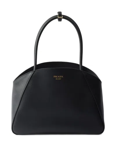 Prada Large Grain Leather Top-handle Bag In Black