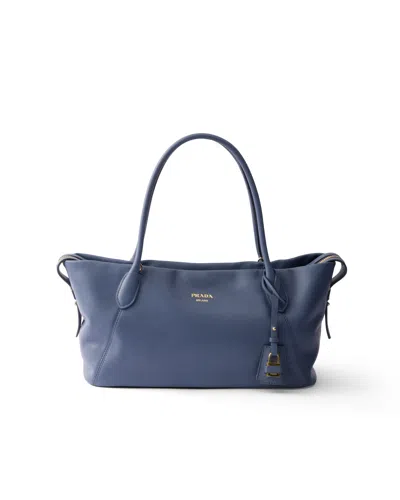 Prada Grosse Tote Bag Aus Leder In Blue