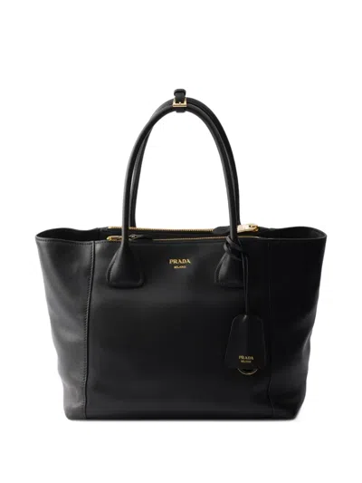 Prada Large Leather Tote Bag In Black