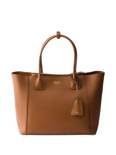 Prada Large Leather Tote Bag In Brown