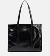 Prada Large Glossy Leather Tote Bag In Black