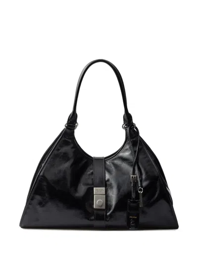 Prada Large Leather Tote Bag In Black