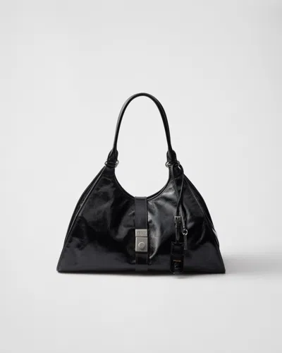 Prada Large Leather Tote Bag In Black