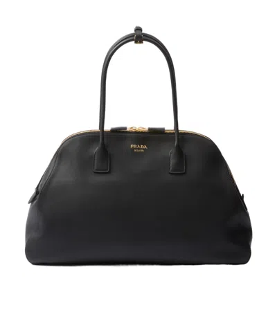 Prada Women's Large Leather Shopping Bag In Black