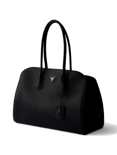 Prada Large Leather Tote Bag In Black
