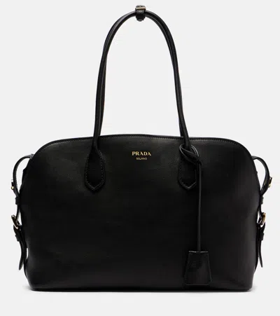 Prada Large Leather Tote Bag In Black