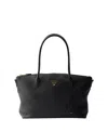 Prada Large Leather Tote Bag In Black