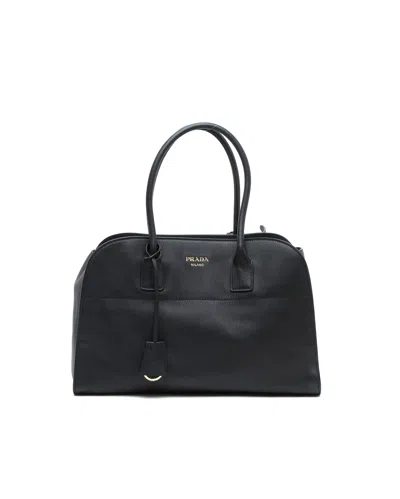 Prada Large Leather Tote Bag In Black