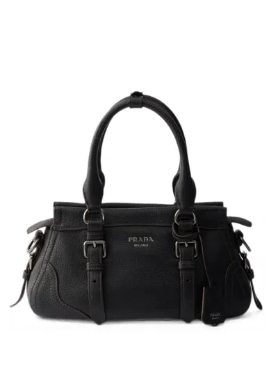 Prada Large Leather Tote Bag In Black