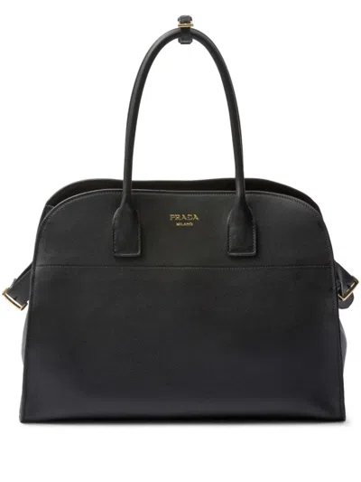 Prada Large Leather Tote Bag In Black