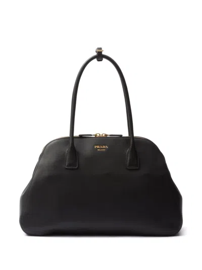 Prada Black Leather Medium Shopping Bag In Nero