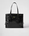 Prada Large Glossy Leather Tote Bag In Black