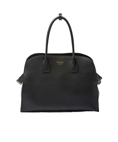 Prada Large Leather Tote Bag In Black