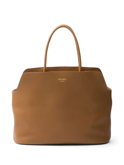 Prada Caramel Leather Shopping Bag In Brown