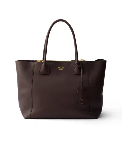 Prada Large Leather Tote Bag In Briarwood