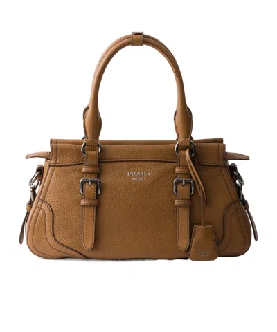 Prada Large Leather Tote Bag In Brown