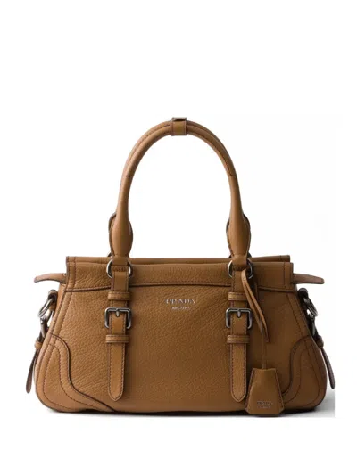 Prada Large Leather Tote Bag In Brown
