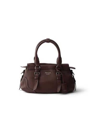 Prada Large Leather Tote Bag In Brown