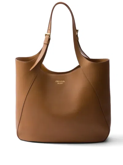 Prada Large Leather Tote Bag In Brown