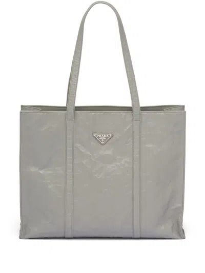 Prada Large Leather Tote Bag In Grey