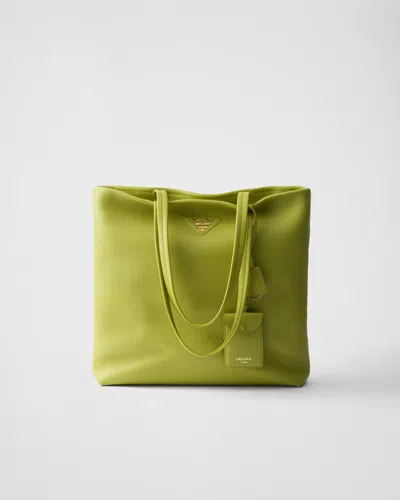 Prada Large Leather Tote Bag In Lawn Green