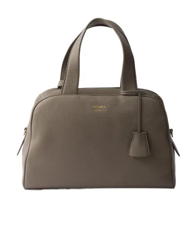 Prada Large Leather Tote Bag In Purple