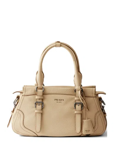 Prada Large Leather Tote Bag In Neutral