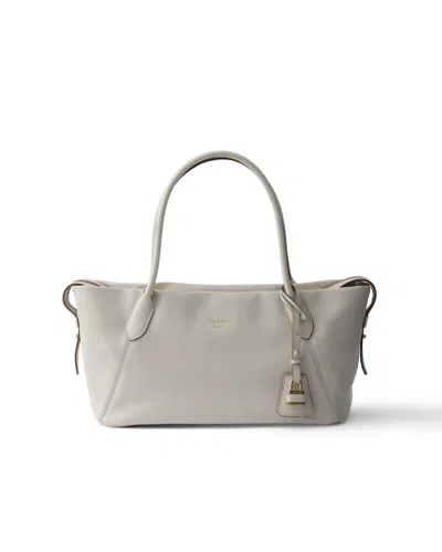 Prada Large Leather Tote Bag In White