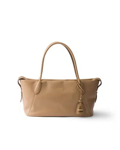 Prada Large Leather Tote Bag In Neutral