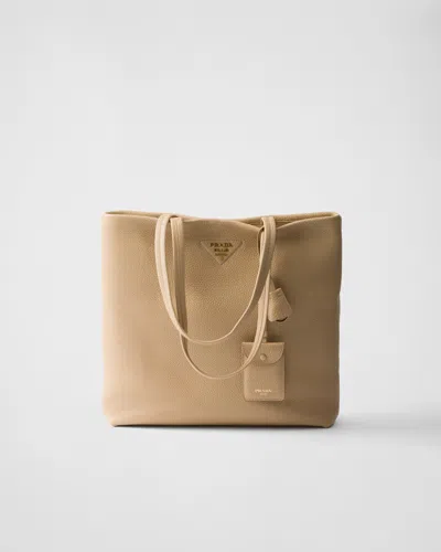 Prada Large Leather Tote Bag In Sand Beige
