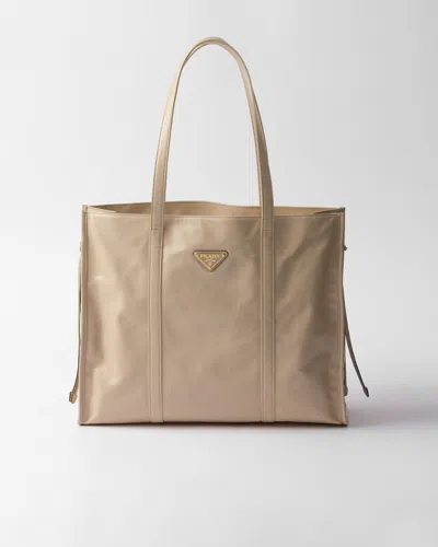 Prada Large Leather Tote Bag In Travertine