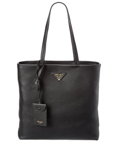 Prada Large Leather Tote Bag In Black