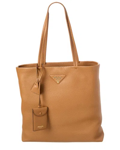 Prada Large Leather Tote In Brown