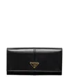 Prada Large Leather Wallet In Black