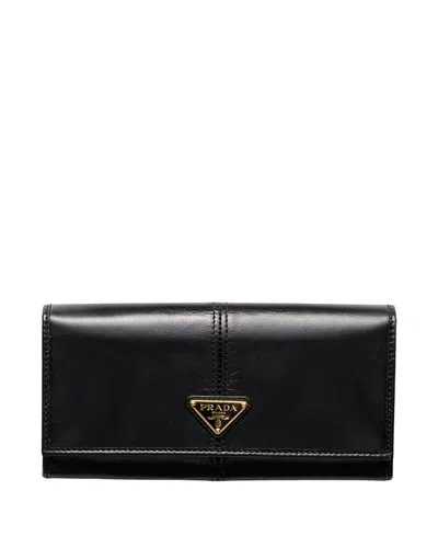 Prada Large Leather Wallet In Black