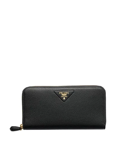 Prada Large Leather Wallet In Black