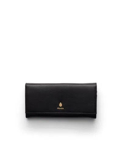 Prada Large Leather Wallet In Black