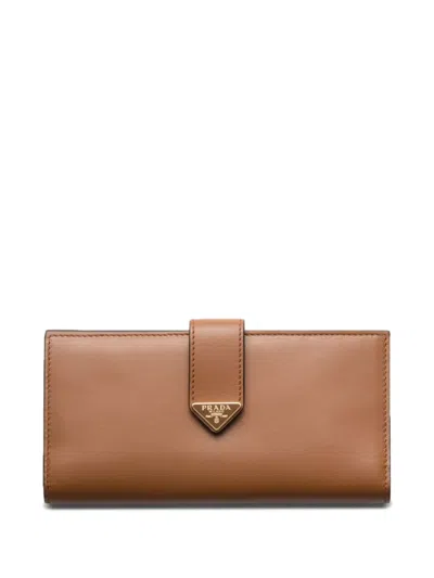 Prada Large Leather Wallet In Brown