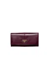 Prada Leather Triangular-logo Wallet In Burgundy