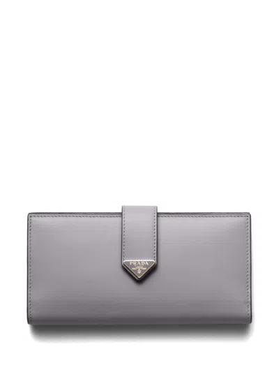 Prada Large Leather Wallet In Grey