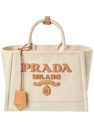 Prada Grosse Tote Bag Aus Leinenmischgewebe In Brown