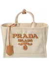 Prada Large Linen Blend Tote Bag In Brown