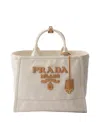 Prada Large Linen Blend Tote Bag In Natural