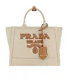 Prada Large Linen Blend Tote Bag In Nude
