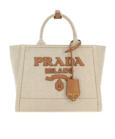 Prada Women's Large Linen Blend Tote Bag In Yellow