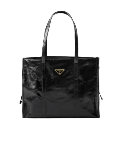 PRADA PRADA LOGO PLAQUE DRAWSTRING TOTE BAG