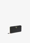 Prada Large Logo Lettering Zip-around Wallet In Black
