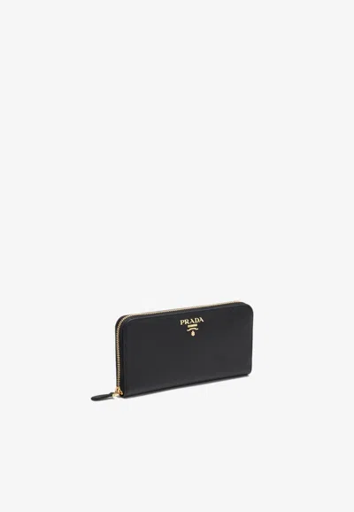 Prada Large Logo Lettering Zip-around Wallet In Black