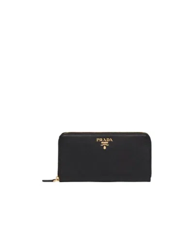 Prada Large Logo Plaque Wallet In Black