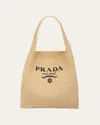 Prada Large Logo Raffia Tote Bag In Neutral
